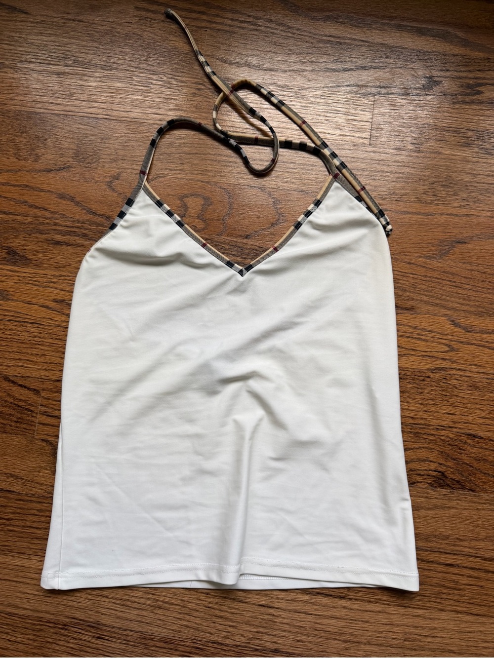 Burberry White Camisole with Signature Check Trim